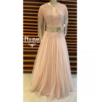 Peach Pink Net Lehenga