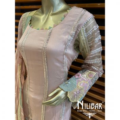 Peach Pink Chinon Garara Suit