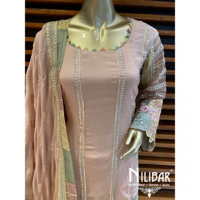 Peach Pink Chinon Garara Suit