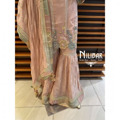 Peach Pink Chinon Garara Suit