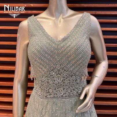 Lavender Net Gown Jade Green Contrast Olive Green Georgette Gown