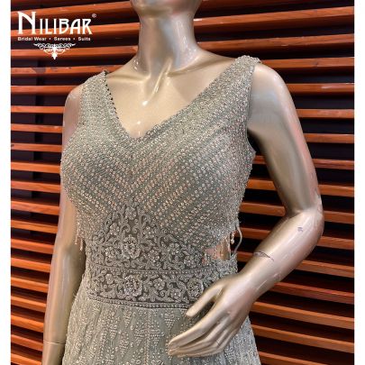 Lavender Net Gown Jade Green Contrast Olive Green Georgette Gown