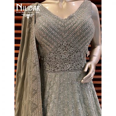 Lavender Net Gown Jade Green Contrast Olive Green Georgette Gown
