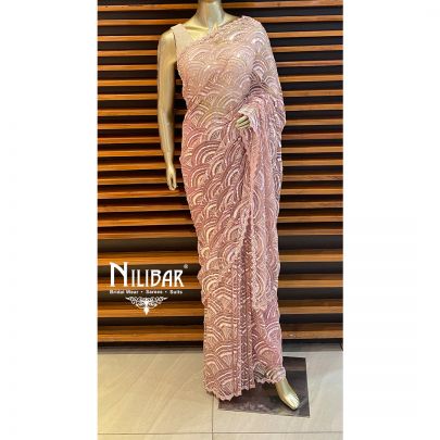 Onion Pink Silk and Net Saree