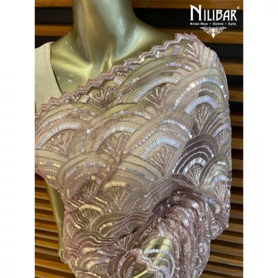 Onion Pink Silk and Net Saree