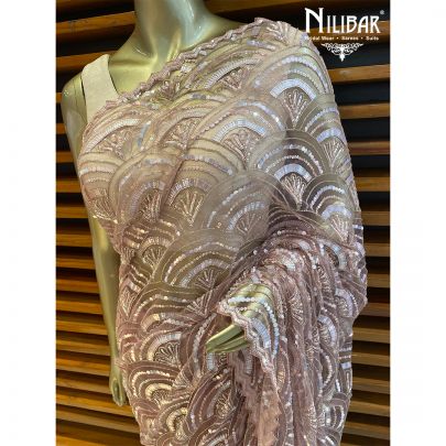 Onion Pink Silk and Net Saree