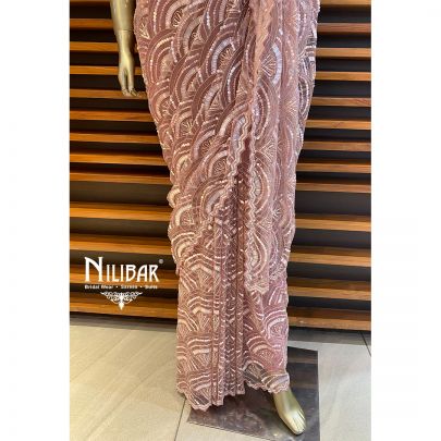 Onion Pink Silk and Net Saree