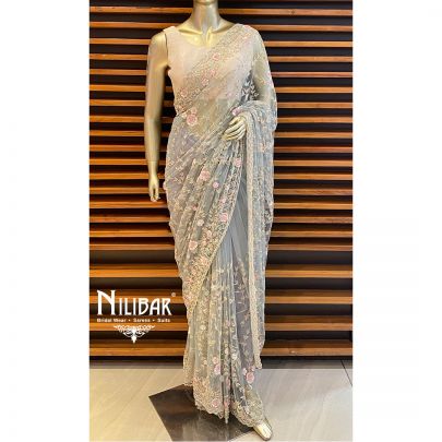 Gray Net Saree