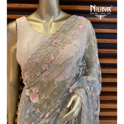 Gray Net Saree