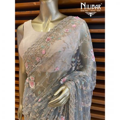 Gray Net Saree