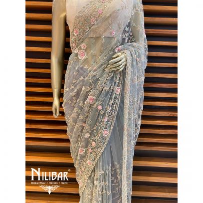 Gray Net Saree