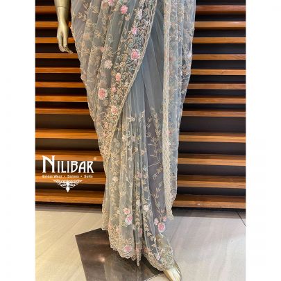 Gray Net Saree