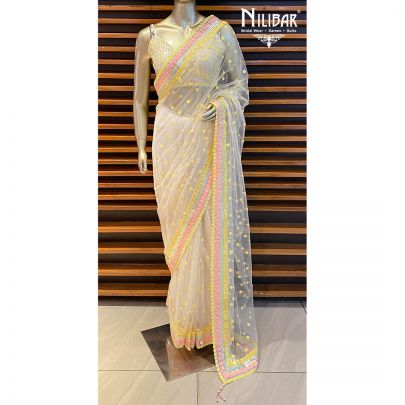 Cream Net Saree