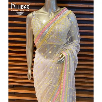 Cream Net Saree
