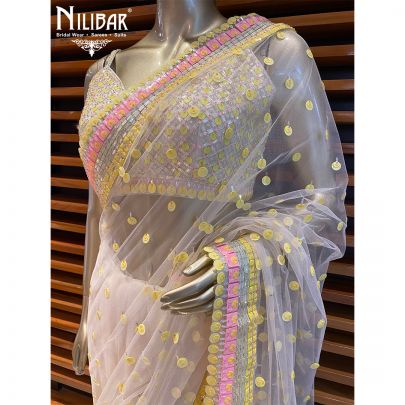 Cream Net Saree