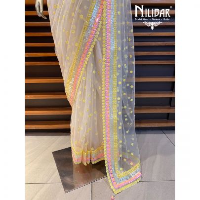 Cream Net Saree