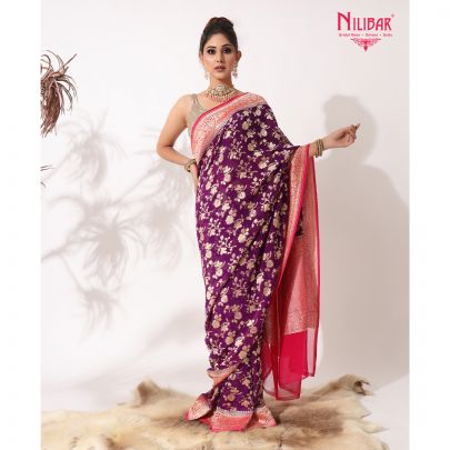Purple Pure Georgette Saree