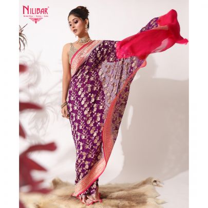 Purple Pure Georgette Saree