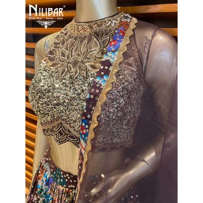 Multicolor Chinon and Organza Lehenga