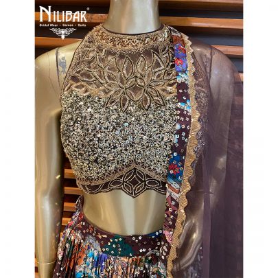 Multicolor Chinon and Organza Lehenga
