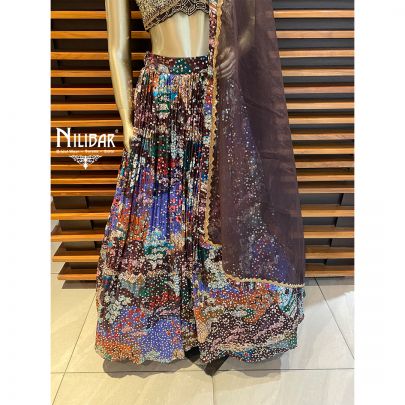 Multicolor Chinon and Organza Lehenga