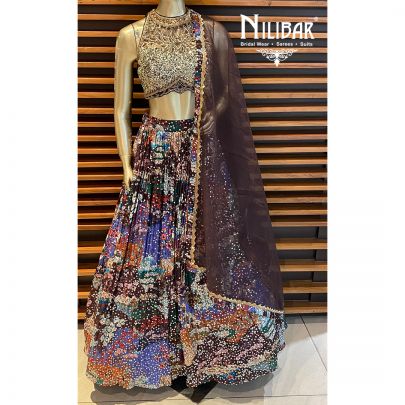 Multicolor Chinon and Organza Lehenga