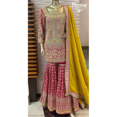 Rani Pink and Apple Green Georgette Garara Suit Set