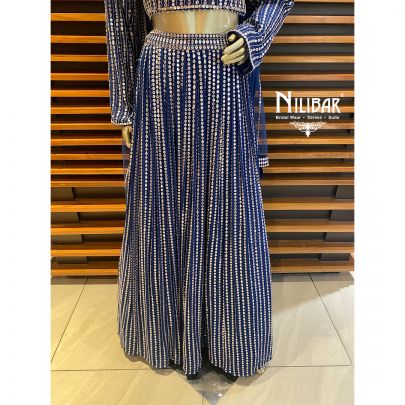 Blue Chinon and Net Lehenga
