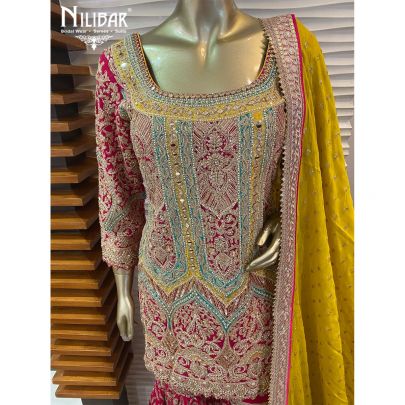 Rani Pink and Apple Green Georgette Garara Suit Set