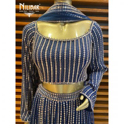 Blue Chinon and Net Lehenga
