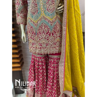 Rani Pink and Apple Green Georgette Garara Suit Set