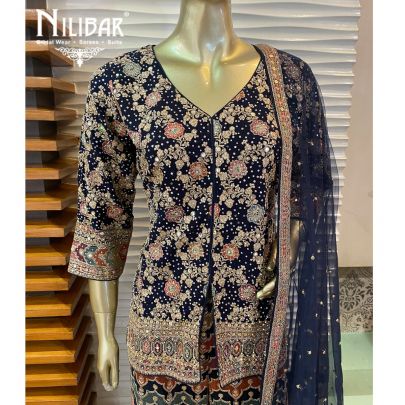 Dark Blue Georgette Garara Suit Set