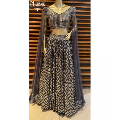 Dark Grey Georgette Lehenga