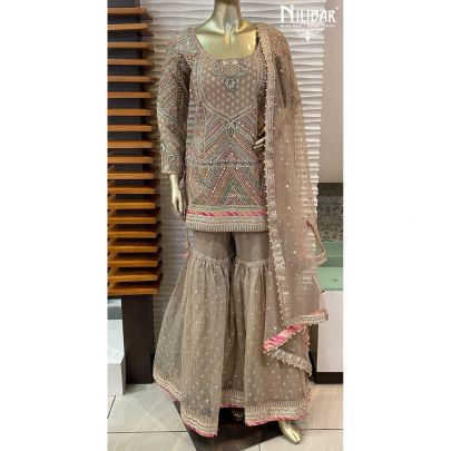 Soft Fern Green Organza and net Garara Suit Set