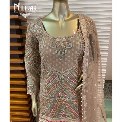 Soft Fern Green Organza and net Garara Suit Set