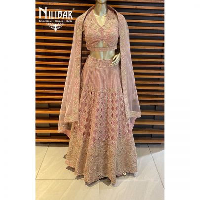 Salmon Pink Net Lehenga