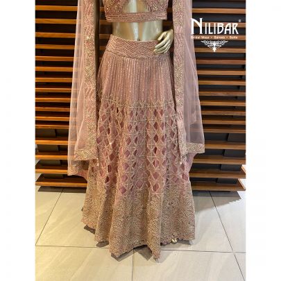 Salmon Pink Net Lehenga