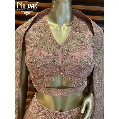 Salmon Pink Net Lehenga