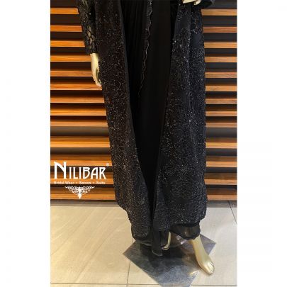 Black Georgette and Net Draped Saree