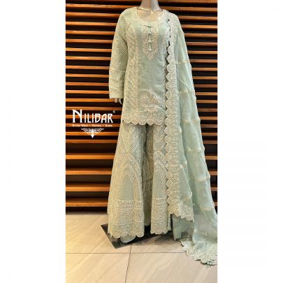 Pista Green Organza Garara Suit Set