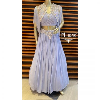 Lavender Chinon and Net Lehenga