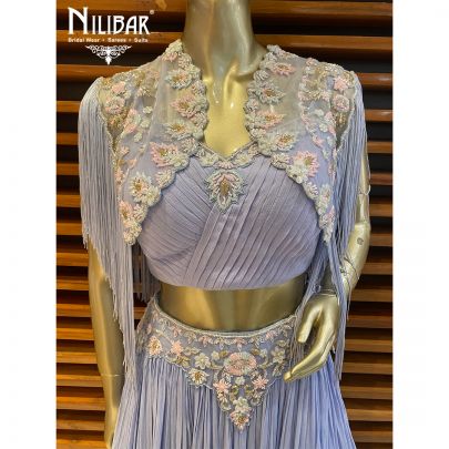 Lavender Chinon and Net Lehenga