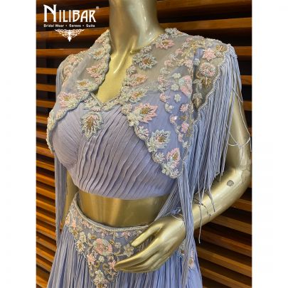 Lavender Chinon and Net Lehenga