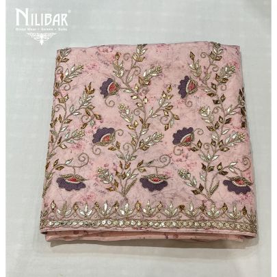 Pink and Lavender Georgette Unstitched Suit