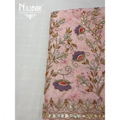 Pink and Lavender Georgette Unstitched Suit