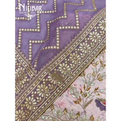 Pink and Lavender Georgette Unstitched Suit
