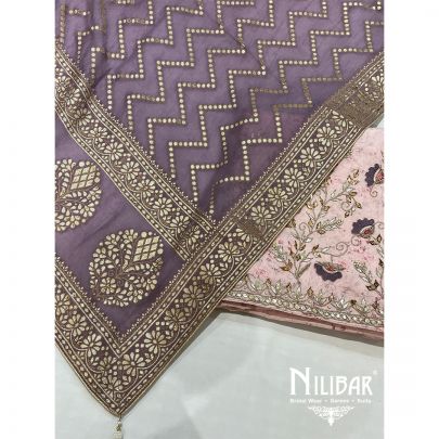 Pink and Lavender Georgette Unstitched Suit