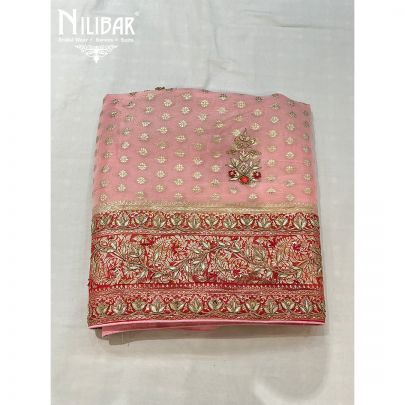 Pink and Red Georgette Unstitched Suit