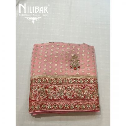 Pink and Red Georgette Unstitched Suit