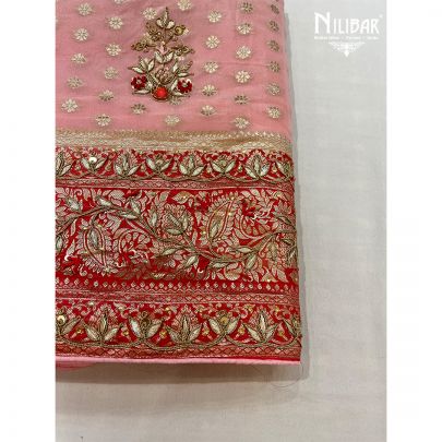 Pink and Red Georgette Unstitched Suit